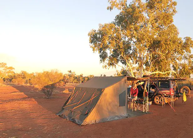 Oztent RV5 family tent set up by tree